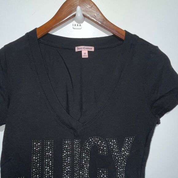 Juicy Couture Women's Black Embellished Cotton Blend V-Neck T-Shirt Size XS - Picture 3 of 11